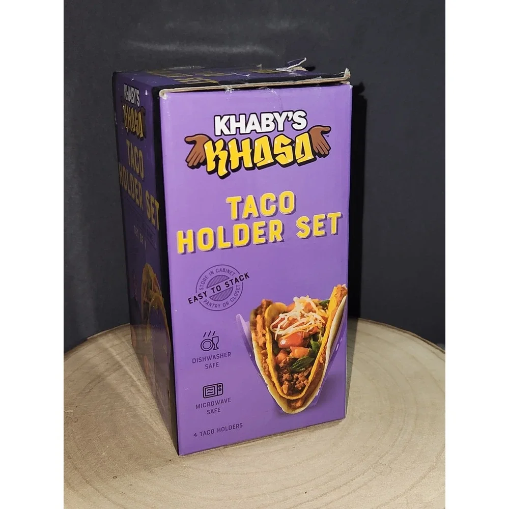 Khaby Lame Purple Taco Holder Set, Dishwasher &‎ Microwave Safe Plastic, 4-Pack